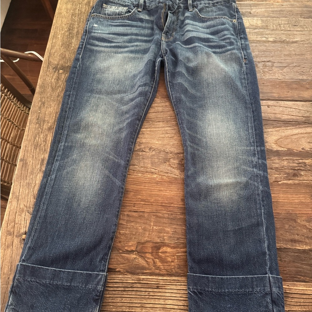 Frame Denim Blue Ankle Cropped Jeans with Vintage Fading